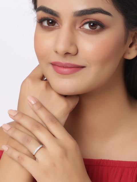 

Voylla Platinum-Plated Gold-Toned & White CZ-Studded Handcrafted Finger Ring