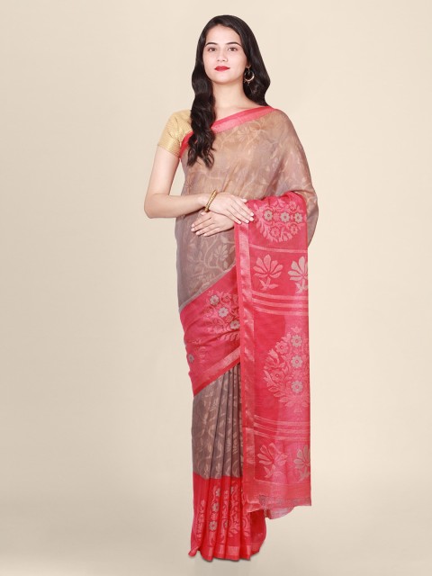 

CLAI WORLD Grey & Red Brasso Handloom Printed Saree