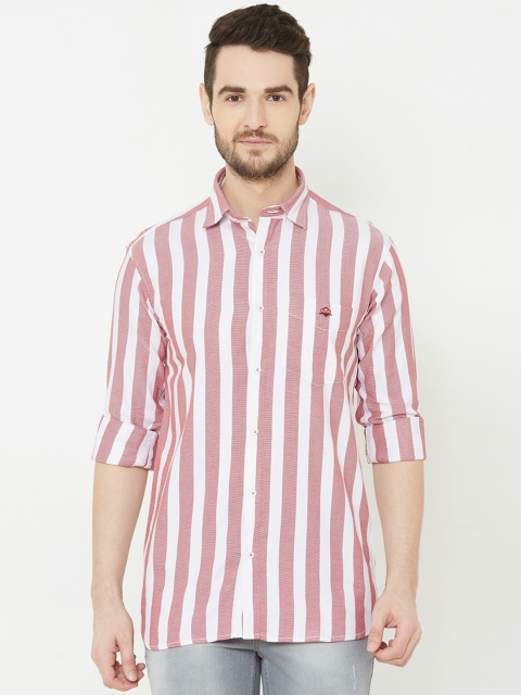 

Donzell Men White & Red Regular Fit Striped Casual Shirt