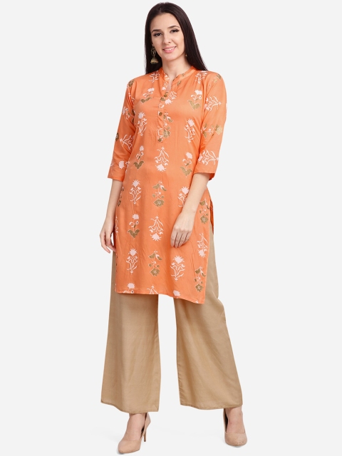 

SHAVYA Women Orange & Beige Printed Kurta with Palazzos