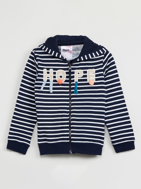 

max Girls Navy Blue & White Striped Sweatshirt