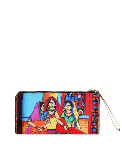 

All Things Sundar Women Red & Blue Printed Zip Around Wallet