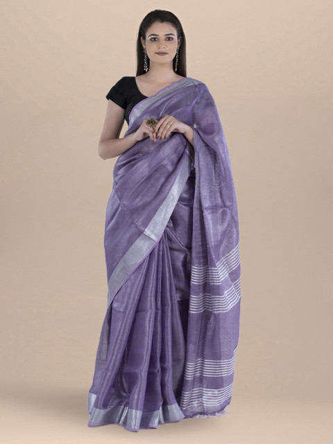 

BharatSthali Purple Solid Pure Linen Bhagalpuri Saree