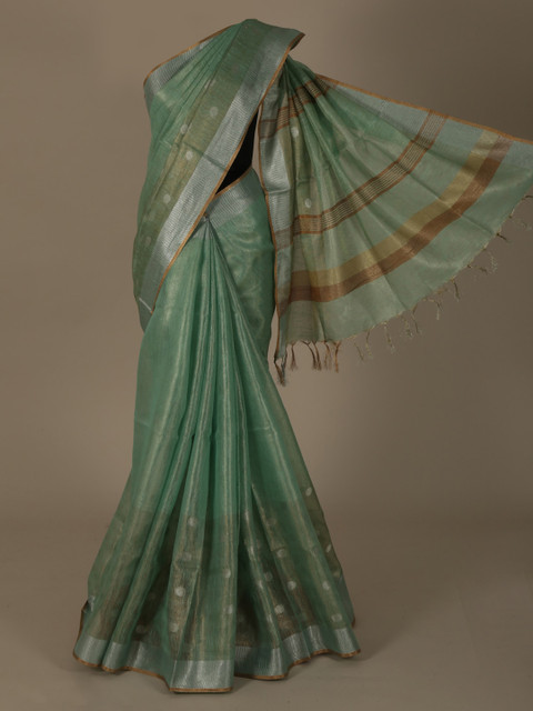 

Pothys Green Solid Pure Linen Saree