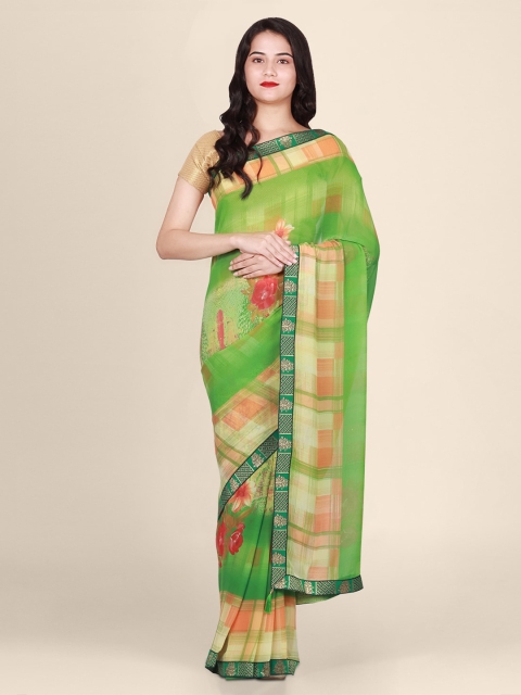 

CLAI WORLD Green Woven Design Pure Handloom Chiffon Saree