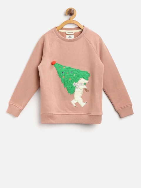 

Cherry Crumble Girls Peach-Coloured Solid Sweatshirt