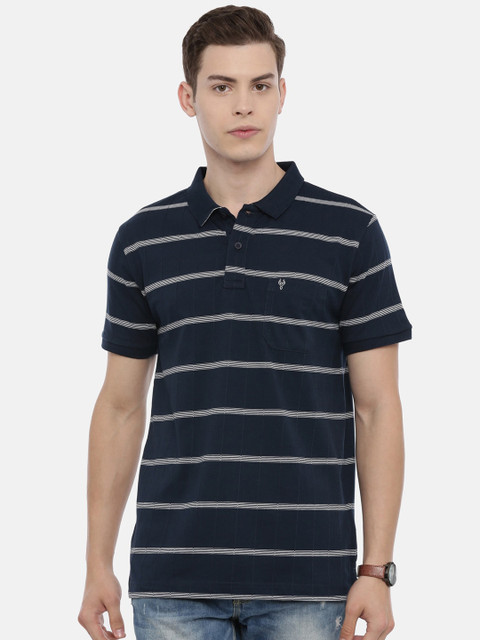 

Classic Polo Men Navy Blue Striped Polo Collar T-shirt