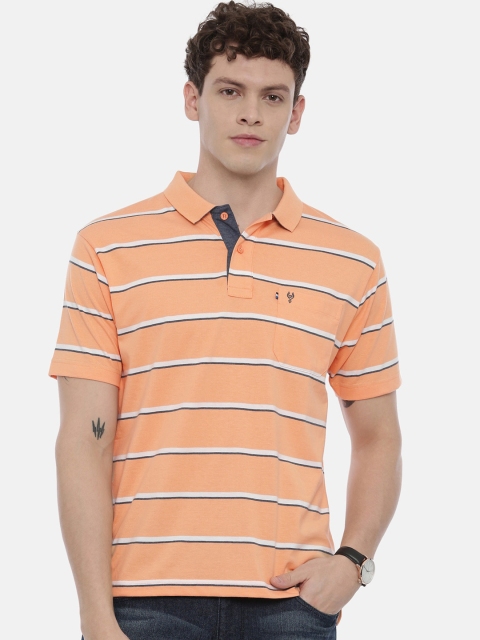 

Classic Polo Men Orange Striped Polo Collar T-shirt