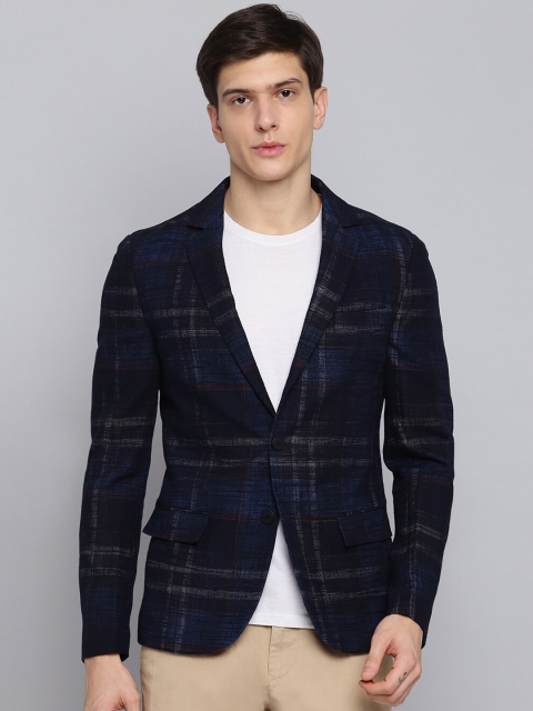 

Antony Morato Men Blue & Grey Checked Single-Breasted Casual Pure Cotton Blazer
