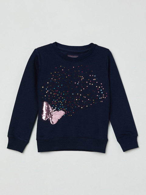 

max Girls Navy Blue Embellished Sweatshirt