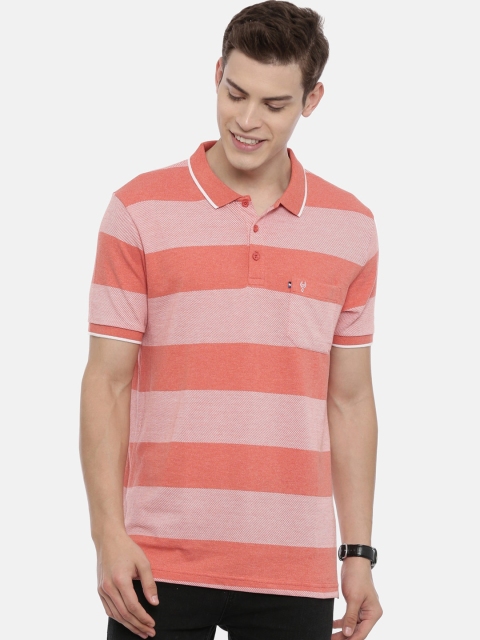 

Classic Polo Men Orange Striped Polo Collar T-shirt