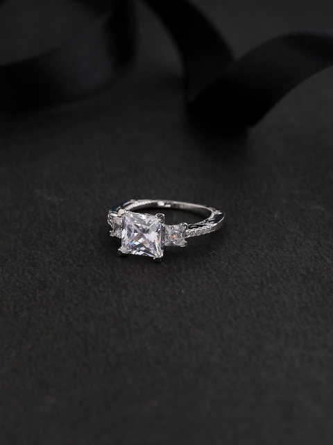 

Voylla Women Silver-Plated & White CZ-Studded Handcrafted Finger Ring