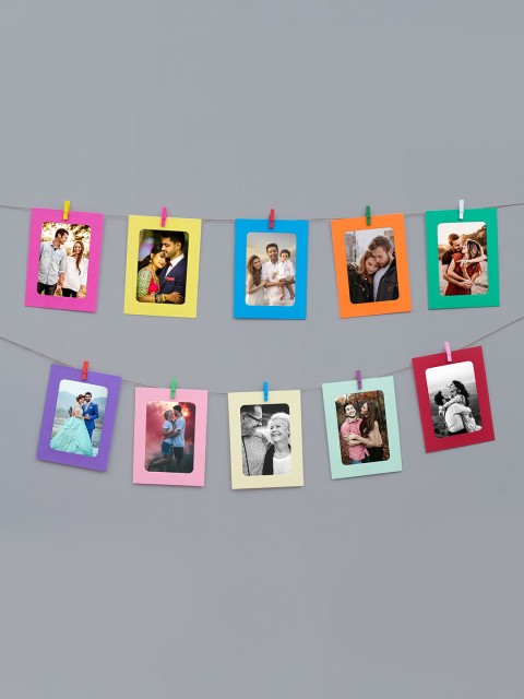 

Golden Peacock Set Of 10 Multicoloured Hanging Photo Frames, Multi