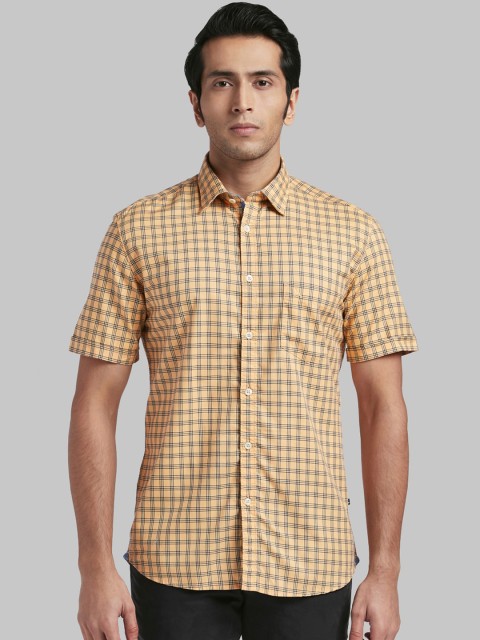 

Parx Men Orange Slim Fit Checked Casual Shirt