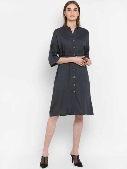 

FOSH Women Grey Solid Shirt Dress