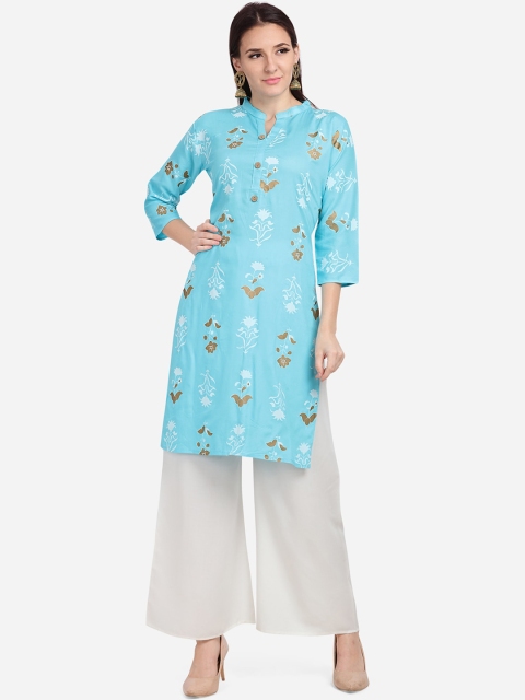 

SHAVYA Women Blue & White Printed Kurta with Palazzos