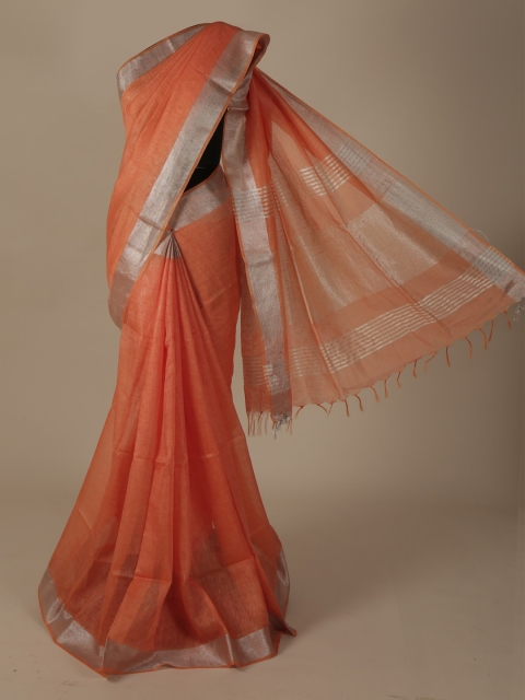 

Pothys Orange Solid Pure Linen Saree