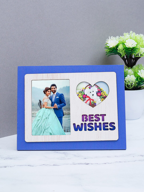 

Golden Peacock Blue & White Wooden Table-Top Photo Frame