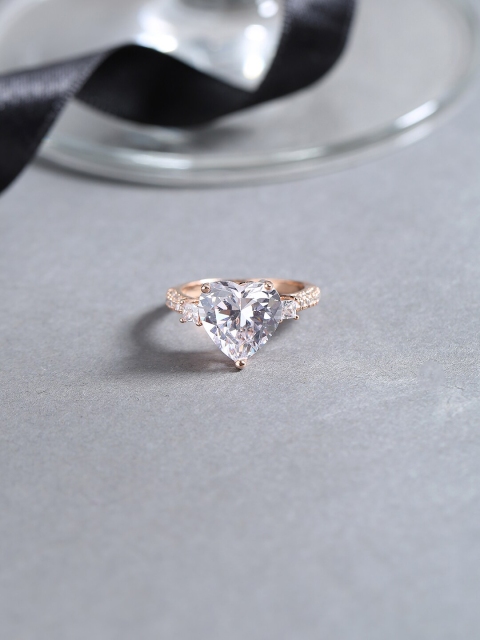 

Voylla Rose Gold-Plated White CZ-Studded Handcrafted Finger Ring