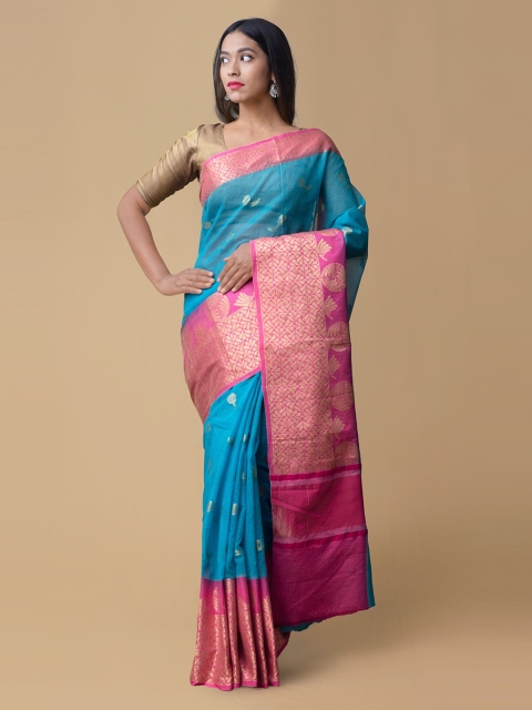 

Unnati Silks Blue & Pink Silk Cotton Woven Design Kota Saree