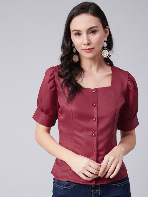 

Carlton London Women Maroon Solid Shirt Style Top