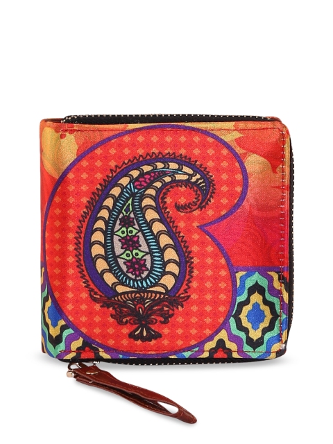 

All Things Sundar Women Orange & Blue Printed Zip Around Wallet