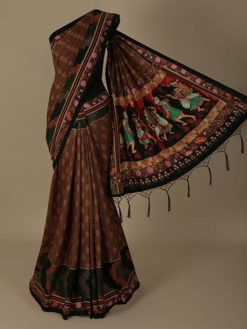 

Pothys Brown & Black Jute Silk Printed Saree