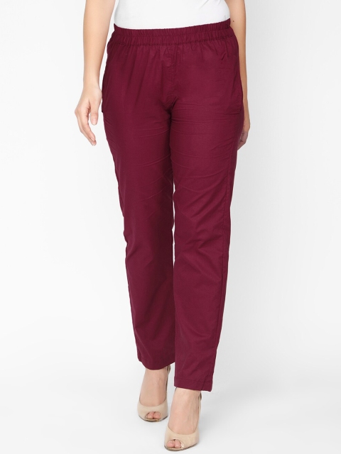 

Molcha Women Burgundy Tapered Fit Solid Cigarette Trousers