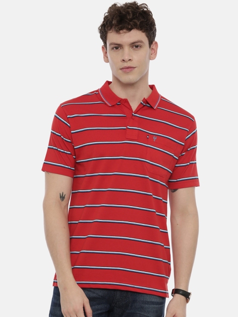 

Classic Polo Men Maroon & Grey Striped Polo Collar T-shirt