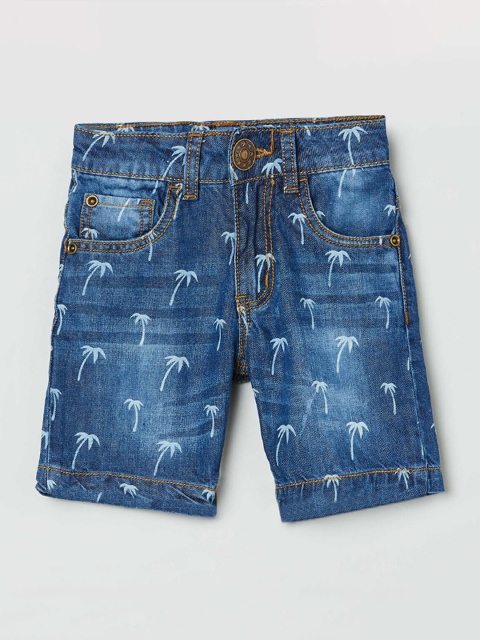 

max Boys Blue Printed Slim Fit Denim Shorts