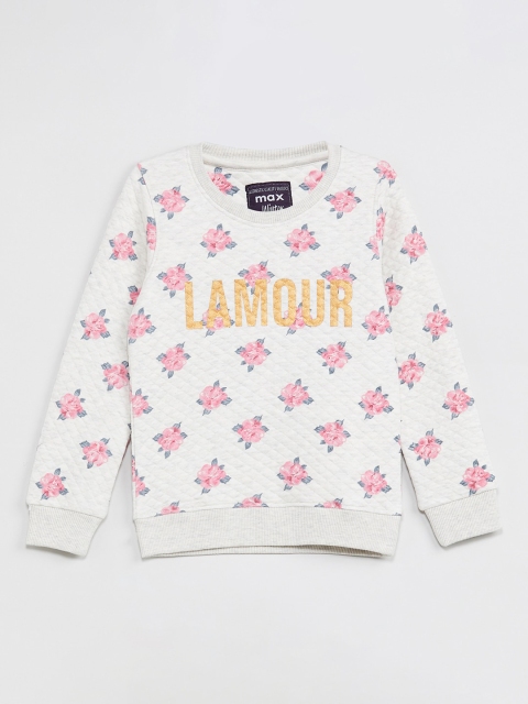 

max Girls Off-White & Pink Printed Sweatshirt