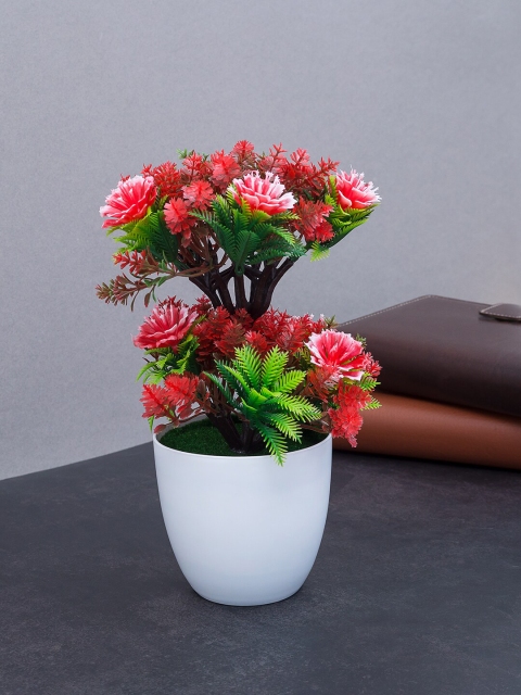 

Golden Peacock Red Artificial Flower Plant With Pot