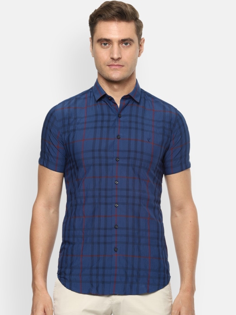 

V Dot Men Blue Skinny Fit Checked Casual Shirt
