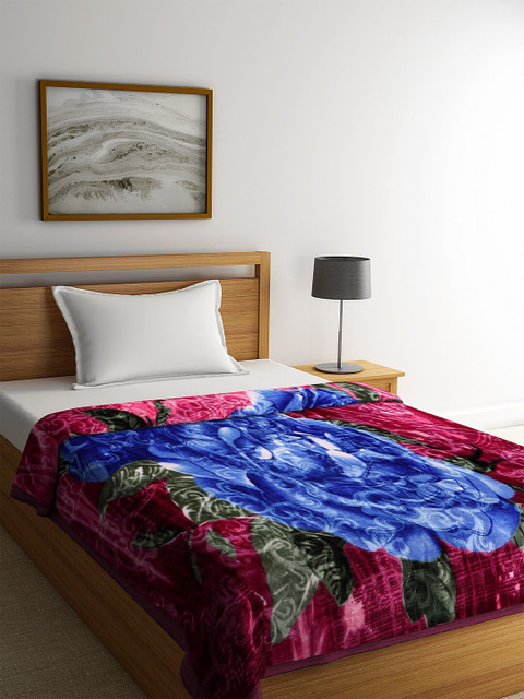 

NEUDIS Maroon & Blue Floral Printed Heavy Winter 800 GSM Single Bed Blanket