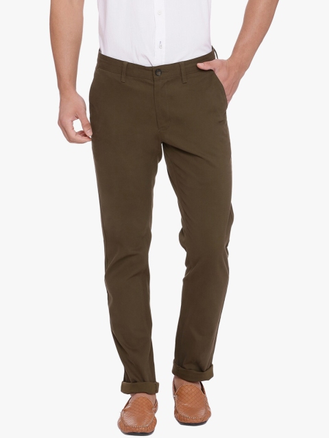 

Basics Men Olive Green Tapered Fit Solid Chinos