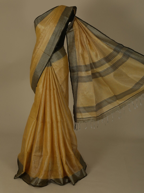 

Pothys Mustard & Grey Pure Linen Solid Saree