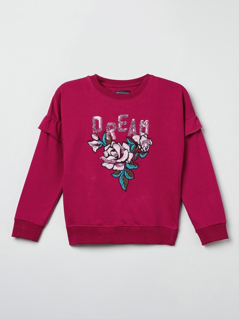 

max Girls Magenta Self Design Sweatshirt
