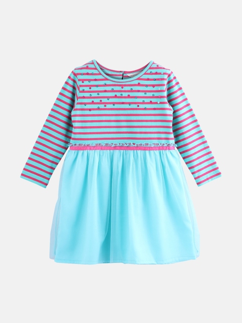 

Beebay Girls Turquoise Blue & Red Striped Fit and Flare Dress