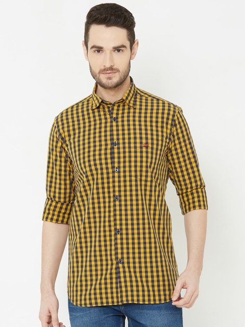 

Donzell Men Yellow & Navy Blue Gingham Checked Casual Shirt