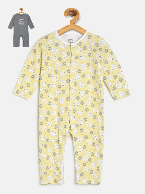 

MINI KLUB Infant-Boys Pack of 2 Printed Rompers, Grey