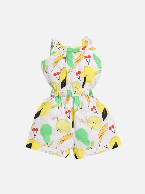 

NAUTI KIDZ Girls White & Yellow Printed Playsuit