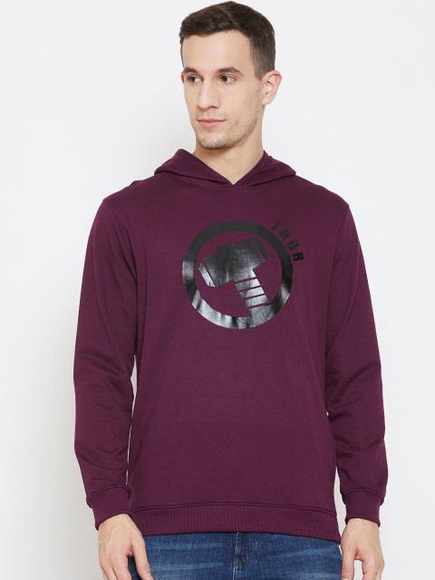 

Marvel by Wear Your Mind Men Burgundy Printed Hooded Sweatshirt