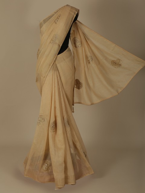 

Pothys Cream-Coloured Woven Design Linen Blend Saree