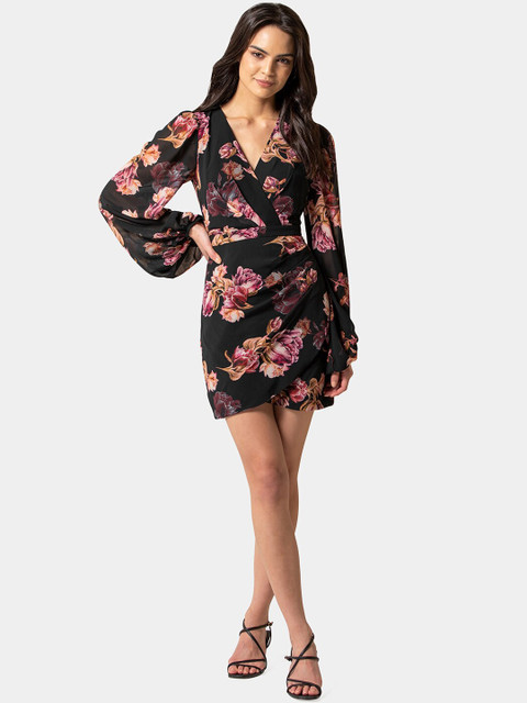 

Forever New Women Black Printed Wrap Dress