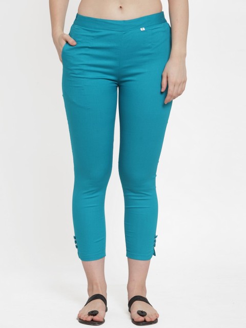 

TAG 7 Women Turquoise Blue Smart Regular Fit Solid Cigarette Trousers
