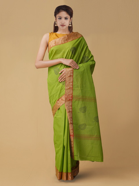

Unnati Silks Green & Red Pure Kanchi Cotton Woven Design Handloom Saree