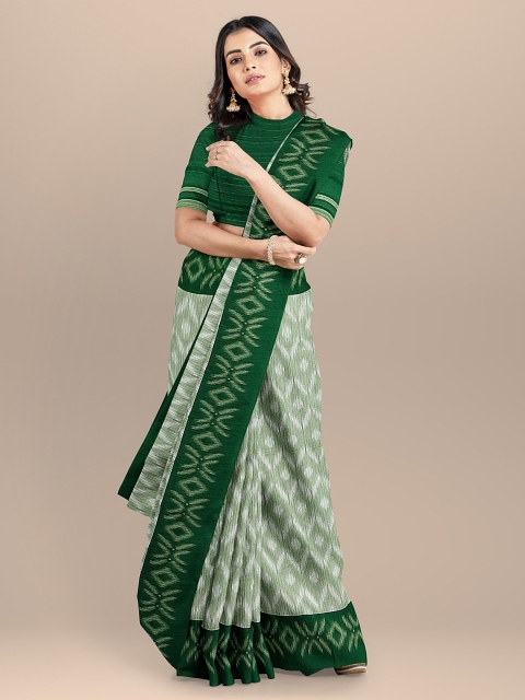 

BharatSthali Green & Off-White Sambhalpuri Saree
