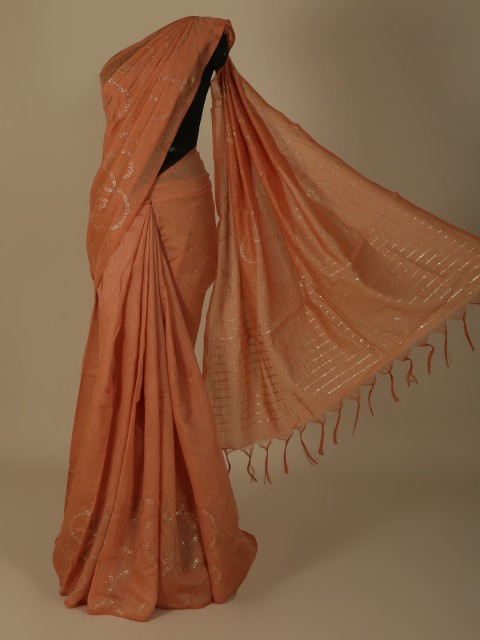 

Pothys Orange Embellished Jute Silk Saree