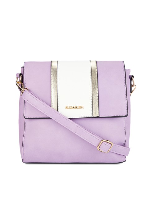 Sugarush Women Lavender & White Colourblocked Backpack Cum Crossbody Bag
