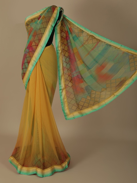 

Pothys Multicoloured Solid Poly Georgette Saree, Multi